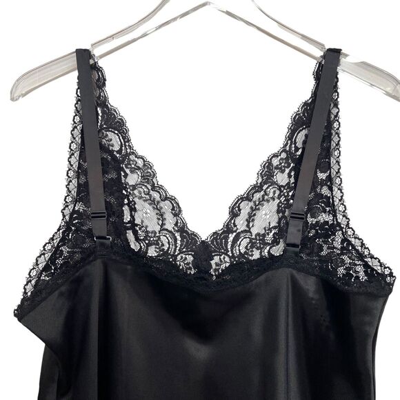 NWT Vintage 90s Wondermaid Black Satin Lace Bust Sexy Full Slip Dress Size 38 - Picture 10 of 12